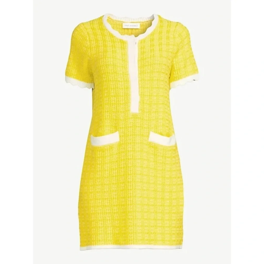 Vintage Inspired Yellow Mini Knit Retro Mod Sweater Dress XL Mad Men 1950s chic - Picture 2 of 11